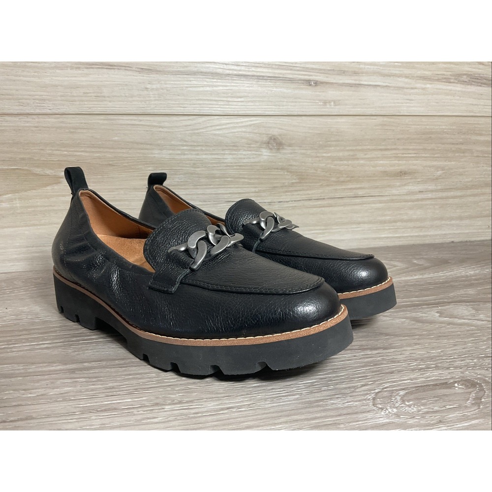 Vionic Cynthia Charm -Black Leather Loafers Lug Sole Slip On Shoes Women Size 7 - Picture 2 of 9